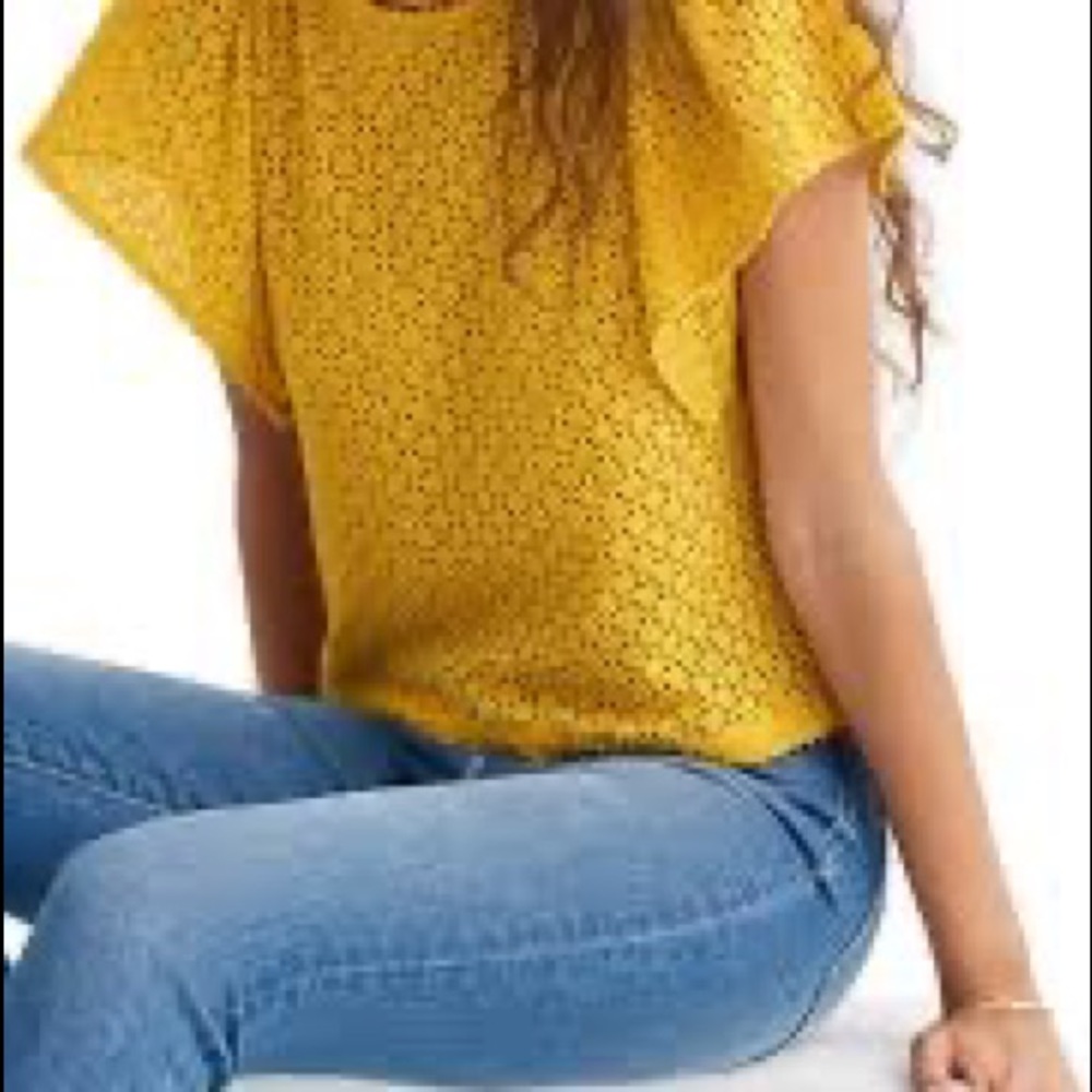 Texture & Thread Eyelet Flutter-Sleeve Top - image 3